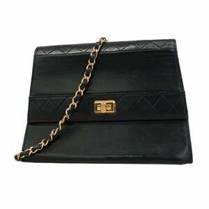 CHANEL Black Lambskin Leather Shoulder Bag